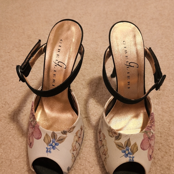 Gibellieri sandals Leather Floral White Black size 35 - Picture 2 of 5